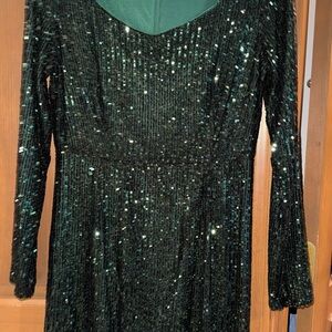 Nanette Lepore Green Sequin Long Sleeve Dress